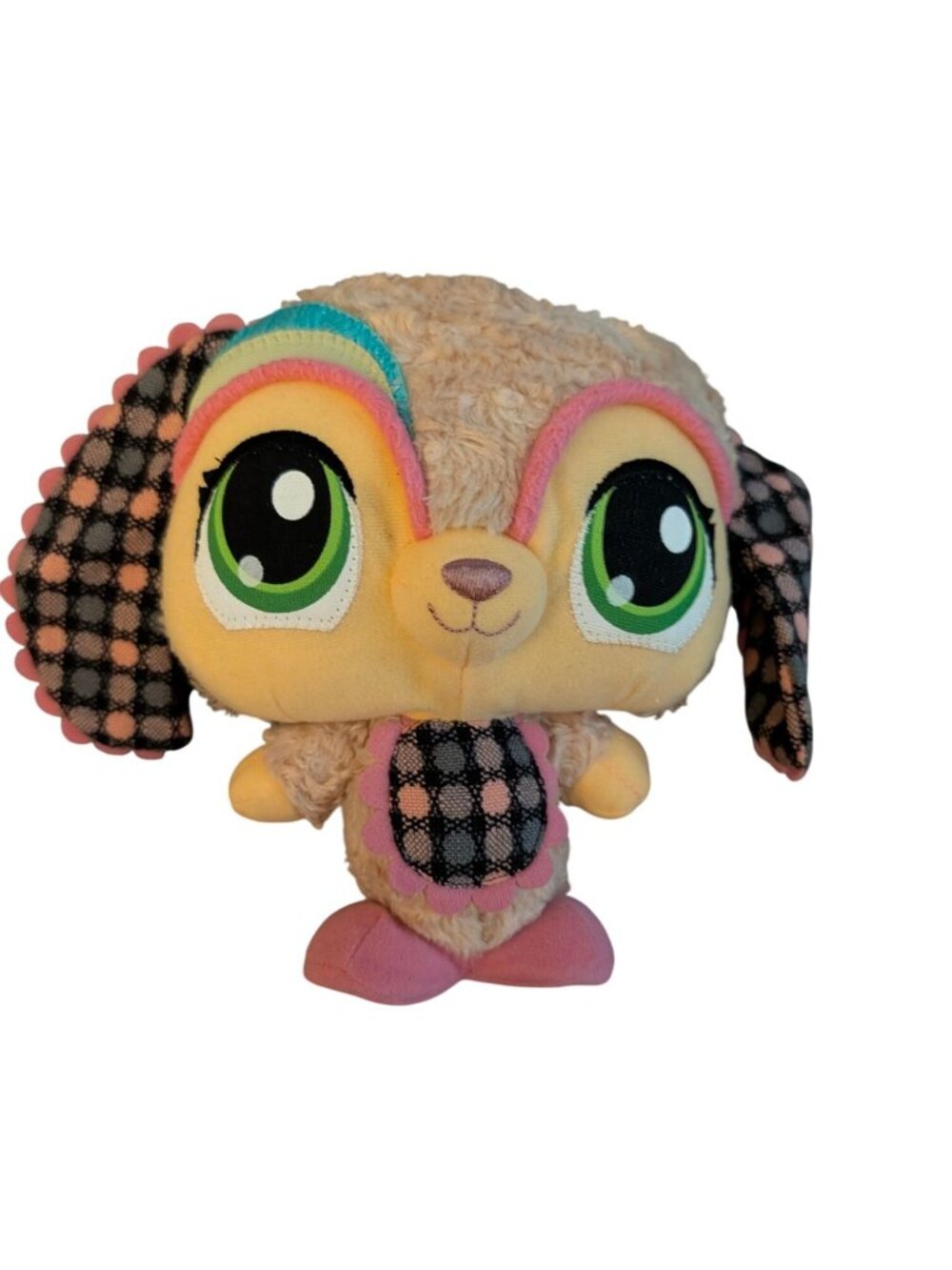 Littlest Pet Shop Plush Dog With Green Eyes & Pink Details By Hasbro 2009